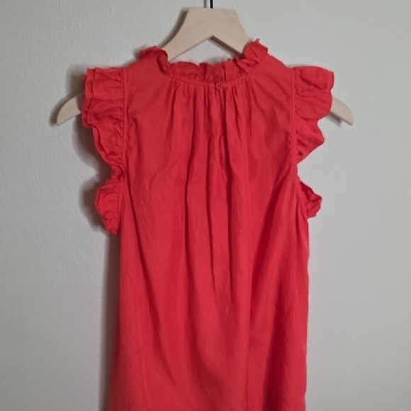 Marie Oliver Top Ruffle Neck Sleeveless Silk Cotton Blend Blouse Red Women Small - Picture 6 of 9